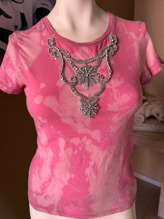 pretty punk Tops - Pink Embellished Short Sleeve Tee